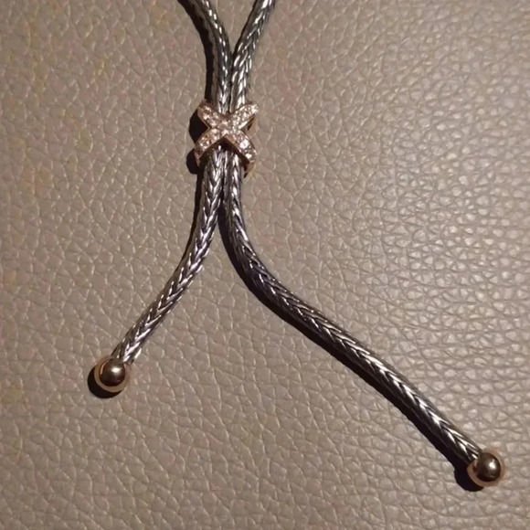 🌹necklace with unique links and pendant.  2 tone and small stones - Picture 11 of 12